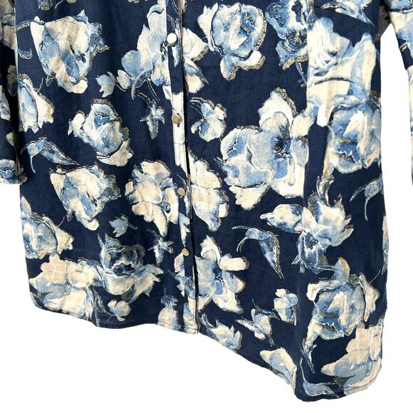 NEW NWT JM Collection SZ 16 100% LINEN Metallic Sparkly Blouse Shirt Top Blue - Picture 7 of 13